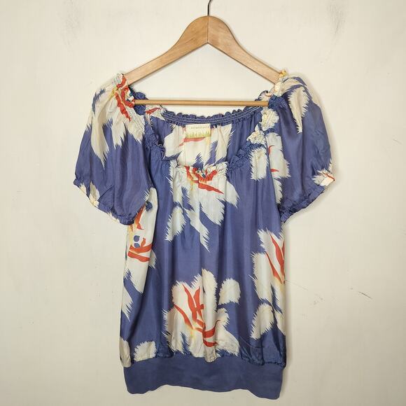 Ben and Lucia Floral Silk Blouse Top - Picture 1 of 9